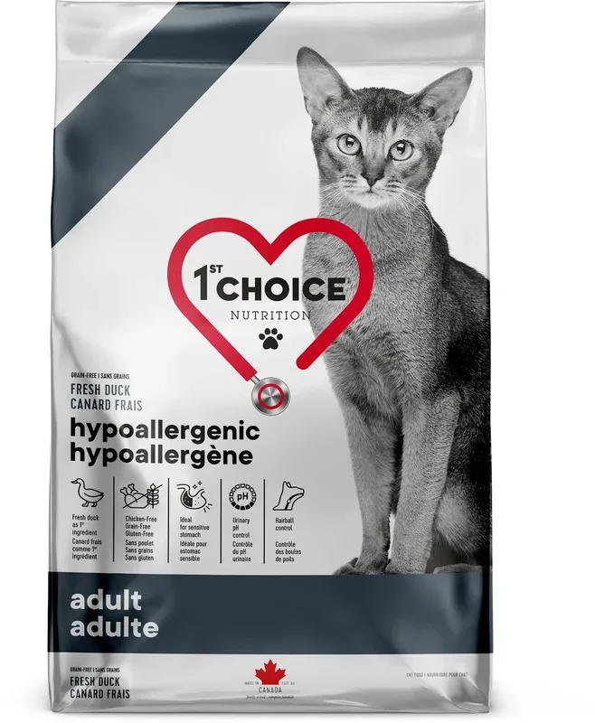 1st Choice – Chat Hypoallergène Canard – Nourriture Sèche Sans Grains pour Chats