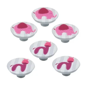 6 Un. poignées de meuble pour enfants résine plastique ABS sérigraphie les animaux pour bébé – diamètre 50MM