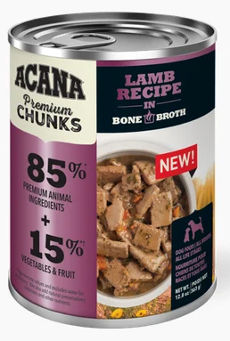 ACANA PREMIMUM CHUNKS, Conserve pour chiens à l’agneau avec bouillon d’os
