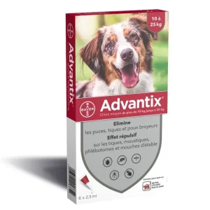 Advantix chien moyen 10/25 kg (6 pipettes) – Bayer J’ai plus de croquettes