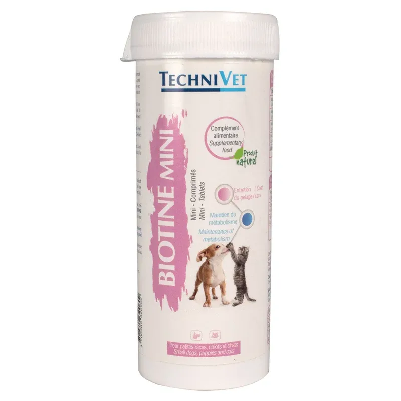 Aliments complémentaires Technivet Biotine Mini – Poils et peau – Notre passion, vos animaux !