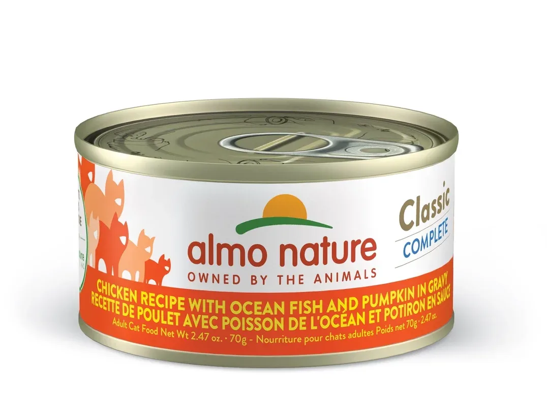 Almo Nature Classic Complete – Chat Poulet, Poisson de l’Océan et Potiron en Sauce – Nourriture Humide pour Chats
