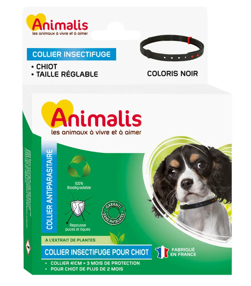 Animalis - Collier Antiparasitaire Noir pour Chiot - 41cm
