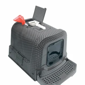 Animalis - Maison de Toilette Style Rotin pour Chat - Gris