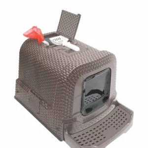 Animalis - Maison de Toilette Style Rotin pour Chat - Taupe