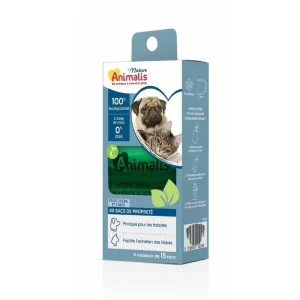 Animalis Nature - Lot de 15 Sacs Propreté Biodégradable pour Chien et Chat