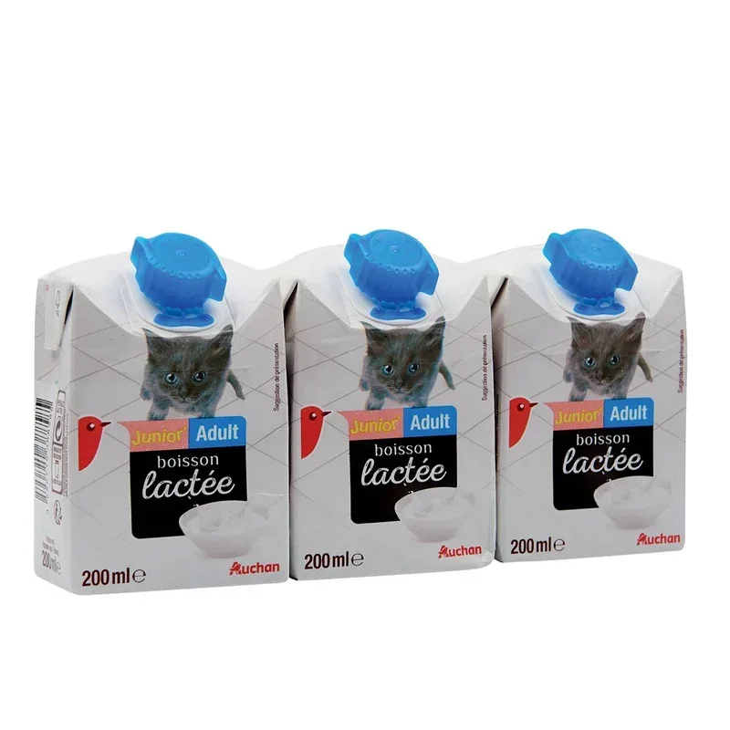 AUCHAN Junior-Adult briques de boisson lactée pour chaton et chat 3 briques 3x20cl pas cher