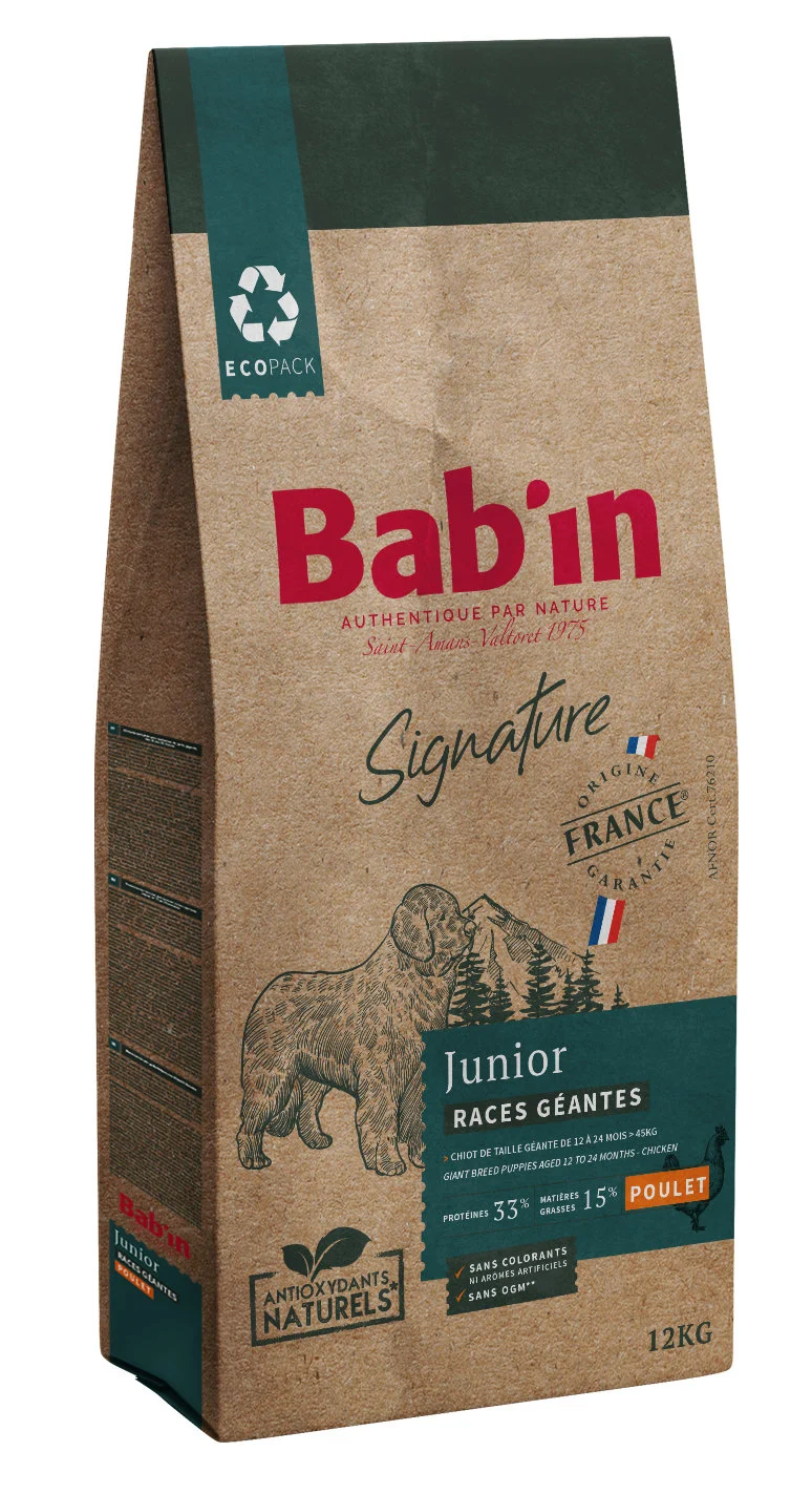 Bab'in - Croquettes Poulet pour Chiots 2ème Age Grande Race - 12kg