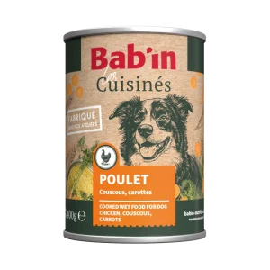 Bab'in - Pâtée Les Cuisinés Poulet Couscous Carotte pour Chiens Adultes - 400g