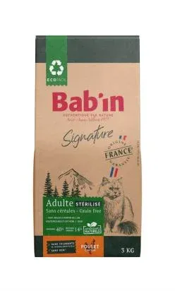 BAB’IN SIGNATURE CHAT ADULTE STERILISE SANS CEREALES POULET & TRUITE 3 KG Animal