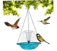 Baignoire d’oiseaux Suspendue, Bol de Bain d’oiseau en Plastique avec Fontaine Solaire, 9, 3×18.1 dans Une mangeoire à mangeoires multifonctionnels pour Balcon Jardin, Solaire Bleu – Comparez les prix et achetez sur