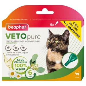 Beaphar - Pipettes Vetopure Répulsives Antiparasitaires Eucalyptus pour Chat - 6 x 1 ml