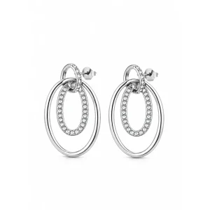 Boucles d’oreilles double ovale strass argentées
