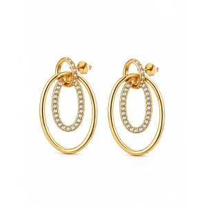 Boucles d’oreilles double ovale strass dorées