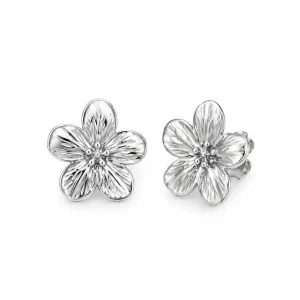 Boucles d’Oreilles Fleur Texturée Argentée