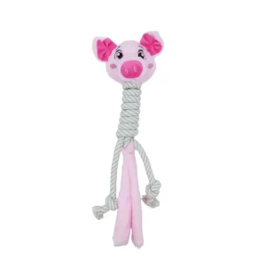 BüD’z – Jouet Cochon à Long Cou avec Corde en Peluche pour Chiens, 45 cm