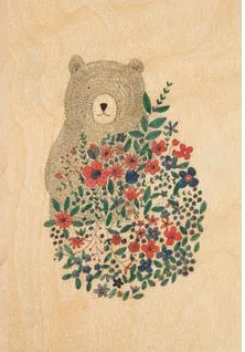Carte en bois – Ours fleurie