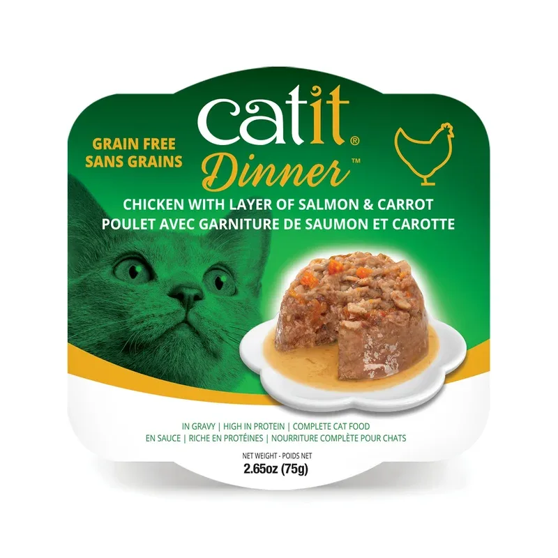 Catit Dinner – Chat Poulet avec Garniture de Saumon et Carottes en Sauce – Nourriture Humide Sans Grains pour Chats