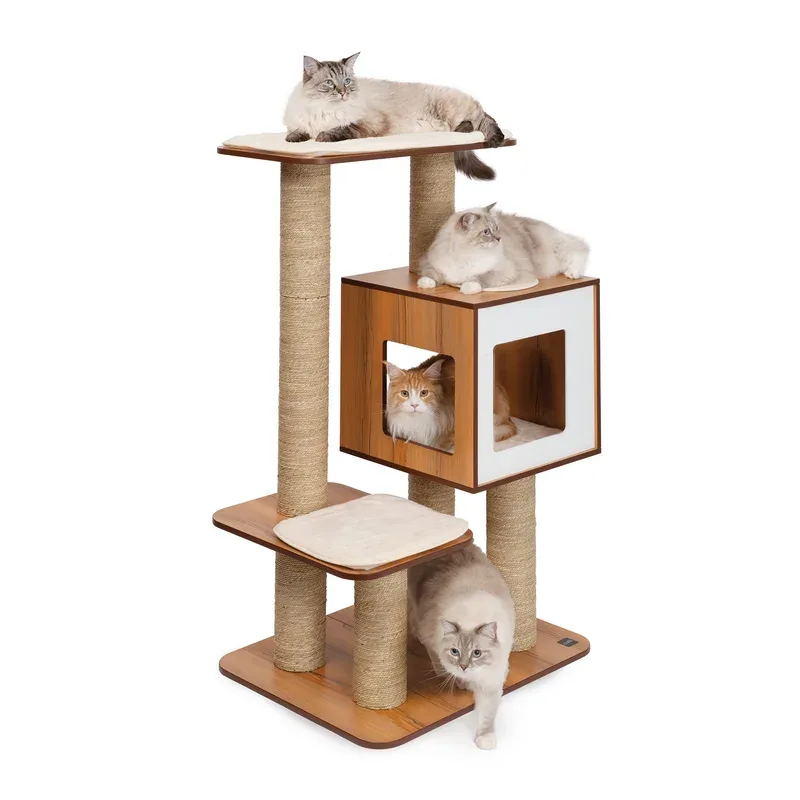 Catit Vesper – Arbre à Chat – Meuble V-High Base en Bois de Noyer Géant (89 x 64 x 133 cm)