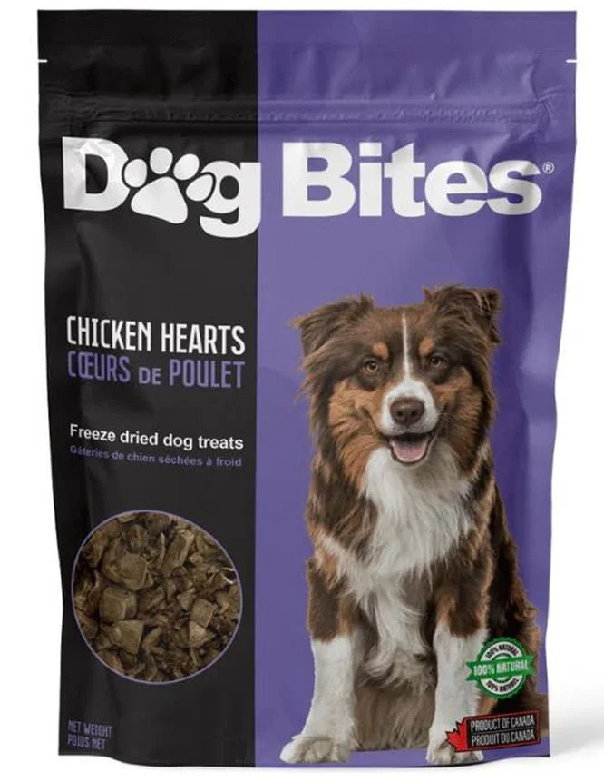 Coeurs de poulet séchés à froid, gâterie Dog Bites pour chien