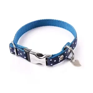 Collier bleu pois blanc chat