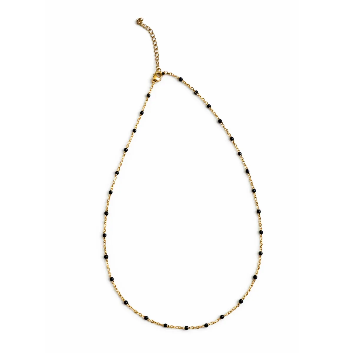 Collier Chapelet Billes Noires Doré