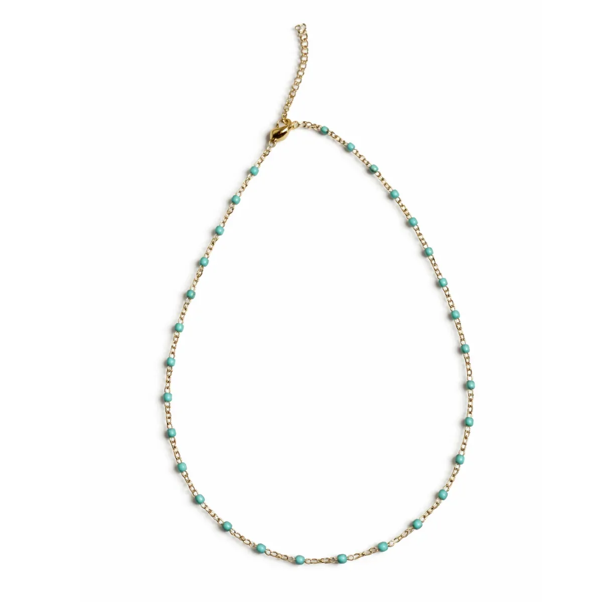 Collier Chapelet Billes Turquoises – Doré
