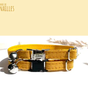 Collier Chat Personnalisé Coton Jaune