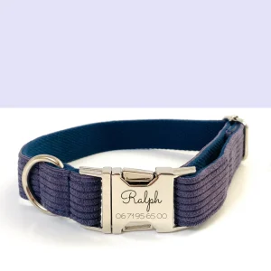 Collier Chien Personnalisé Velours Côtelé Lavande