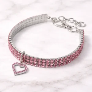 Collier chihuahua diamant coeur rose