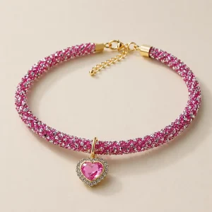 Collier en cuivre et zirconium chihuahua rose