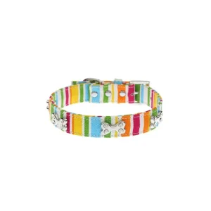 Collier en tissu coloré pour chien – collier avec os métal – Vêt’chien