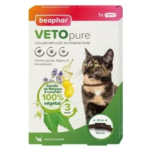 Collier répulsif antiparasitaire pour chat Vetopure – Beaphar J’ai plus de croquettes