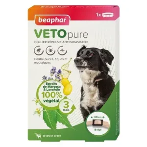 Collier répulsif antiparasitaire pour chien et chiot Vetopure – Blanc (60 cm) – Beaphar J’ai plus de croquettes