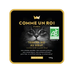 Comme Un Roi – Terrine Bio Sans Céréales Ajoutées au Boeuf et aux Légumes Chat 100 gr