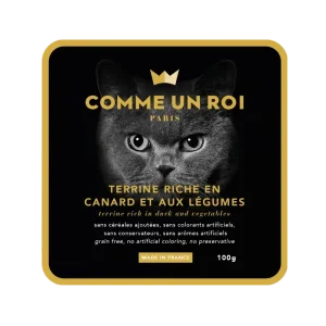 Comme Un Roi – Terrine Sans Céréales Ajoutées riche en Canard et aux Légumes Chat 100 gr