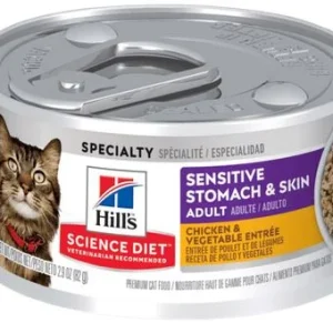 Conserve pour chats adultes, estomac et peau sensible, entrée de poulet et légumes, Science Diet 82g (2.9oz)