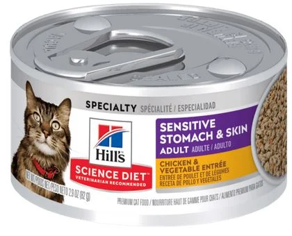 Conserve pour chats adultes, estomac et peau sensible, entrée de poulet et légumes, Science Diet 82g (2.9oz)