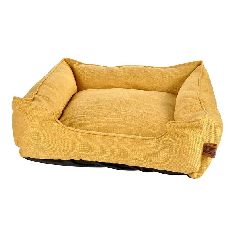 Couchage Cosy Golden – panier pour chien – Love Story – couchage animaux Jaune L.55 x l.50 x H.20 cm