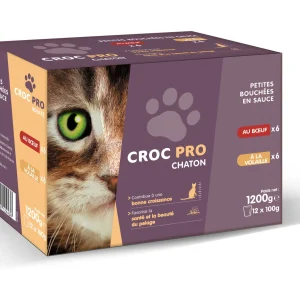 Croc Pro - Bouchées en Sauce Boeuf et Volaille pour Chatons - 12x100g