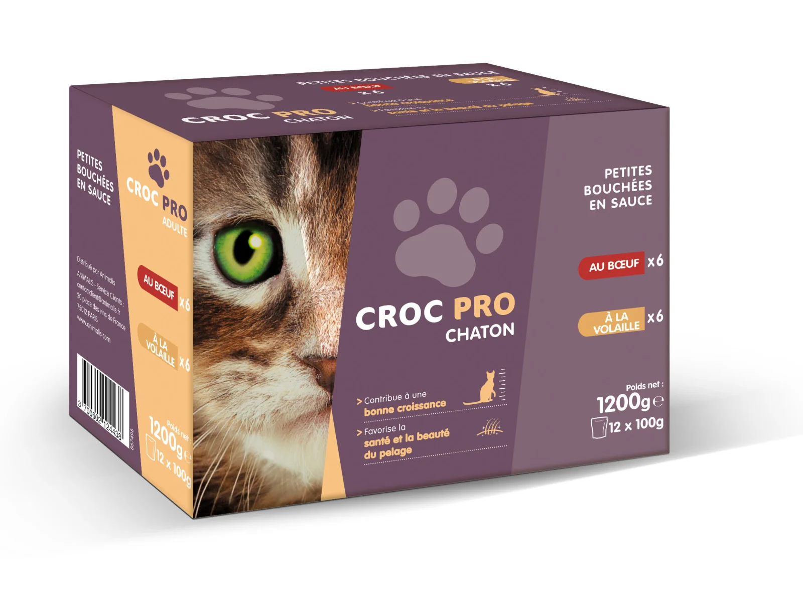 Croc Pro - Bouchées en Sauce Boeuf et Volaille pour Chatons - 12x100g