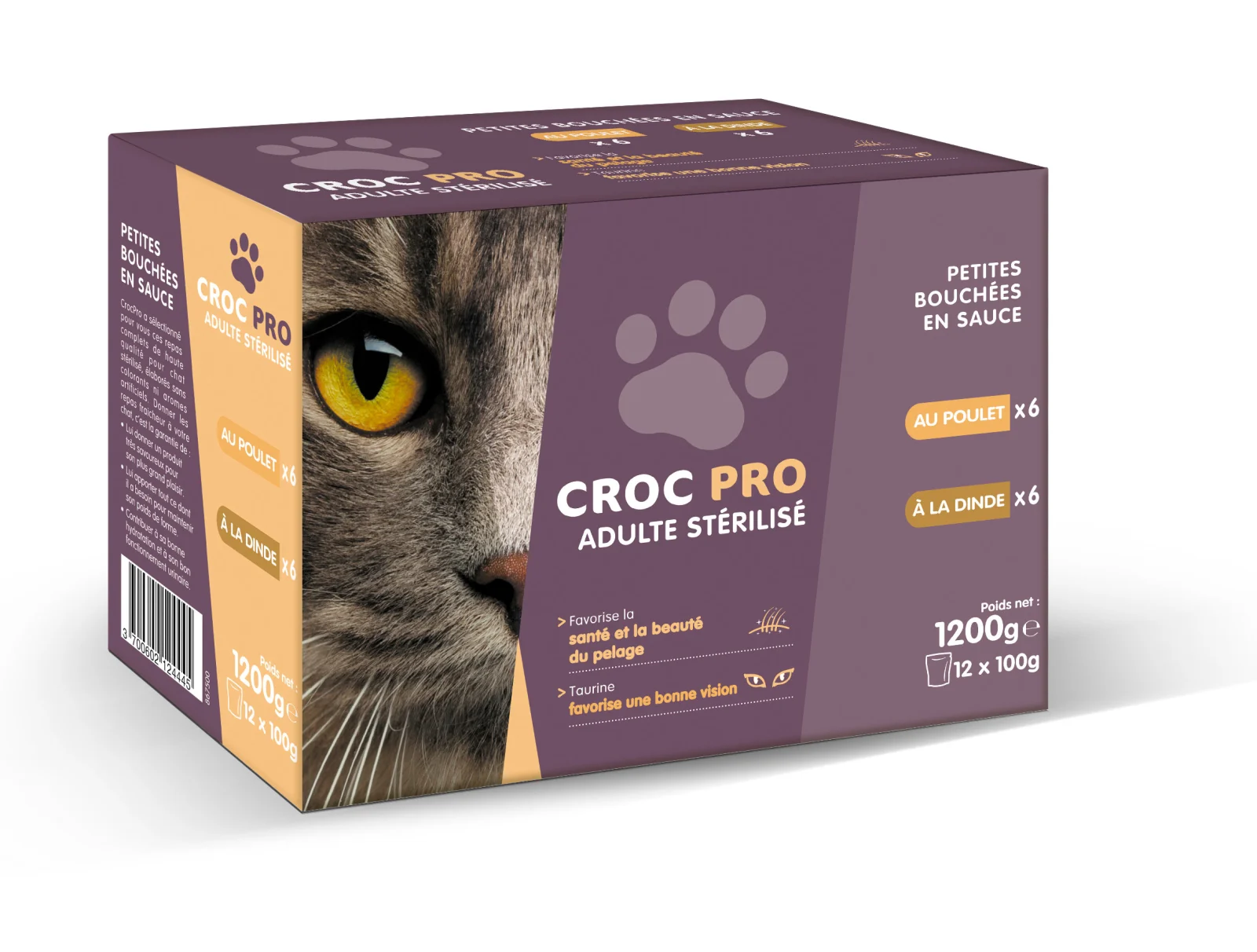 Croc Pro - Bouchées en Sauce pour Chats Adultes Stérilisés - 12x100g