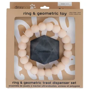 Dexypaws – Duo Anneau et Forme Géométrique – Jouet à Mâcher Ultra Robuste pour Chiens, Beige et Noir