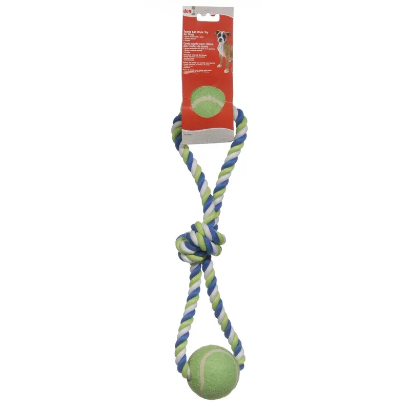 Dogit – Boucles en Corde de Coton avec 2 Balles de Tennis 46 cm – Jouet Interactif à Mâcher pour Chiens