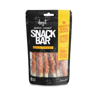 Dogit Snack Bar – Bâtonnets Torsadés en Cuir Brut Enveloppées de Poulet – Gâteries à Mâcher pour Chiens