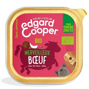 Edgard & Cooper - Barquette BIO au Bœuf avec Noix de Coco et Chia pour Chien - 100g