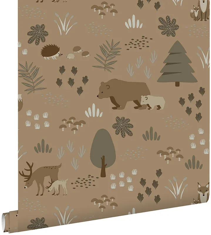 ESTAhome papier peint forêt avec des animaux de la forêt marron beige – 53 cm x 10.05 m – 139410