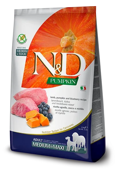 Farmina – Moyen/Grand Chien – N&D – Citrouille – Sans Grains – Agneau et Bleuet