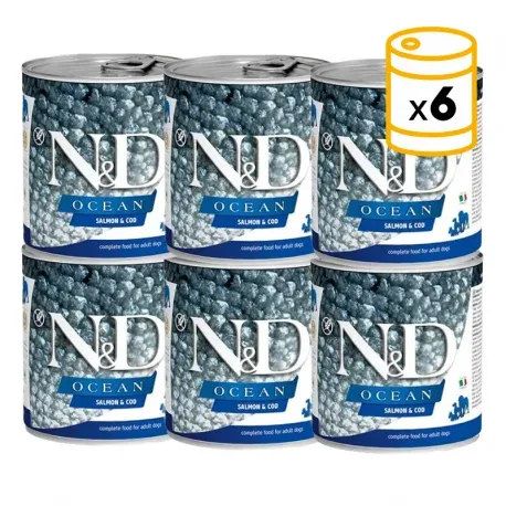 Farmina ND Dog Ocean Saumon et Cabillaud boîtes humides pour chiens 6x285grs