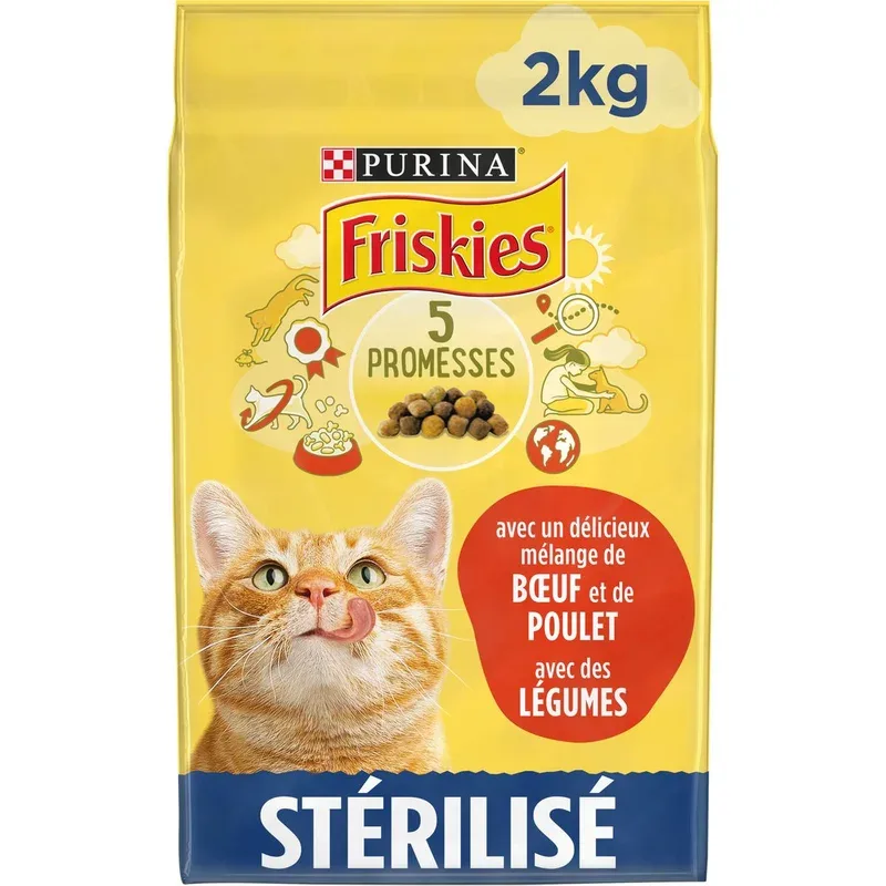 FRISKIES Croquettes au bœuf poulet et légumes pour chat stérilisé 2kg pas cher